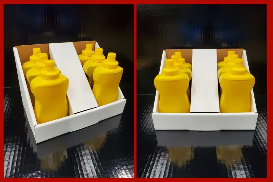 mustard bottles in a a pop display that is also a shipping box