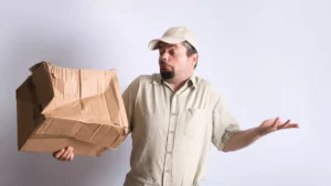 roughed up package during delivery with delivery man