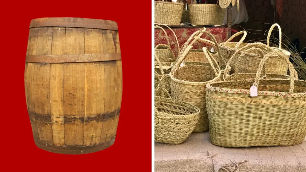 wooden barrels and baskets