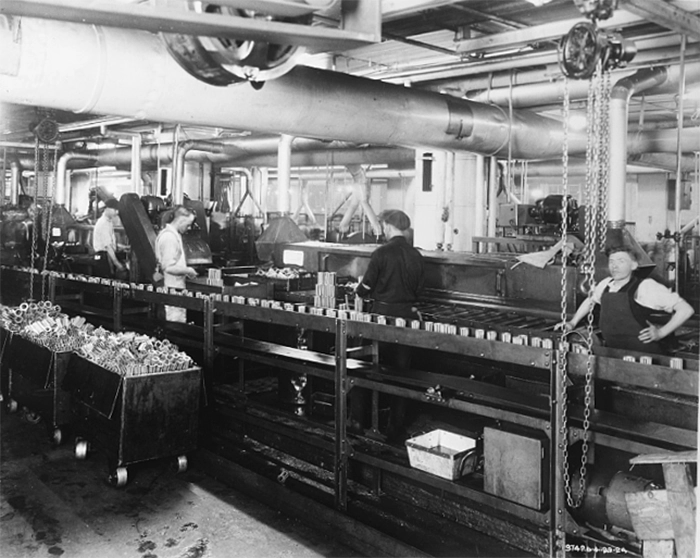 assembly line in ball bearing factory 1923