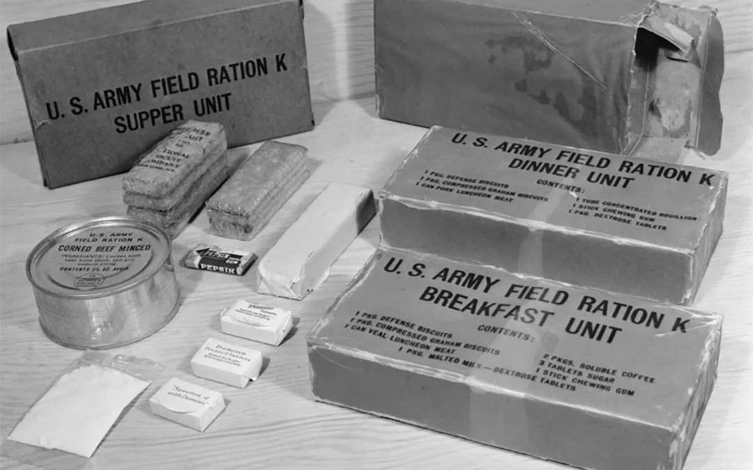 WWII army k rations kit in corrugated boxes